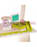 Дървен магазин за деца с касов апарат и плодове и зеленчуци